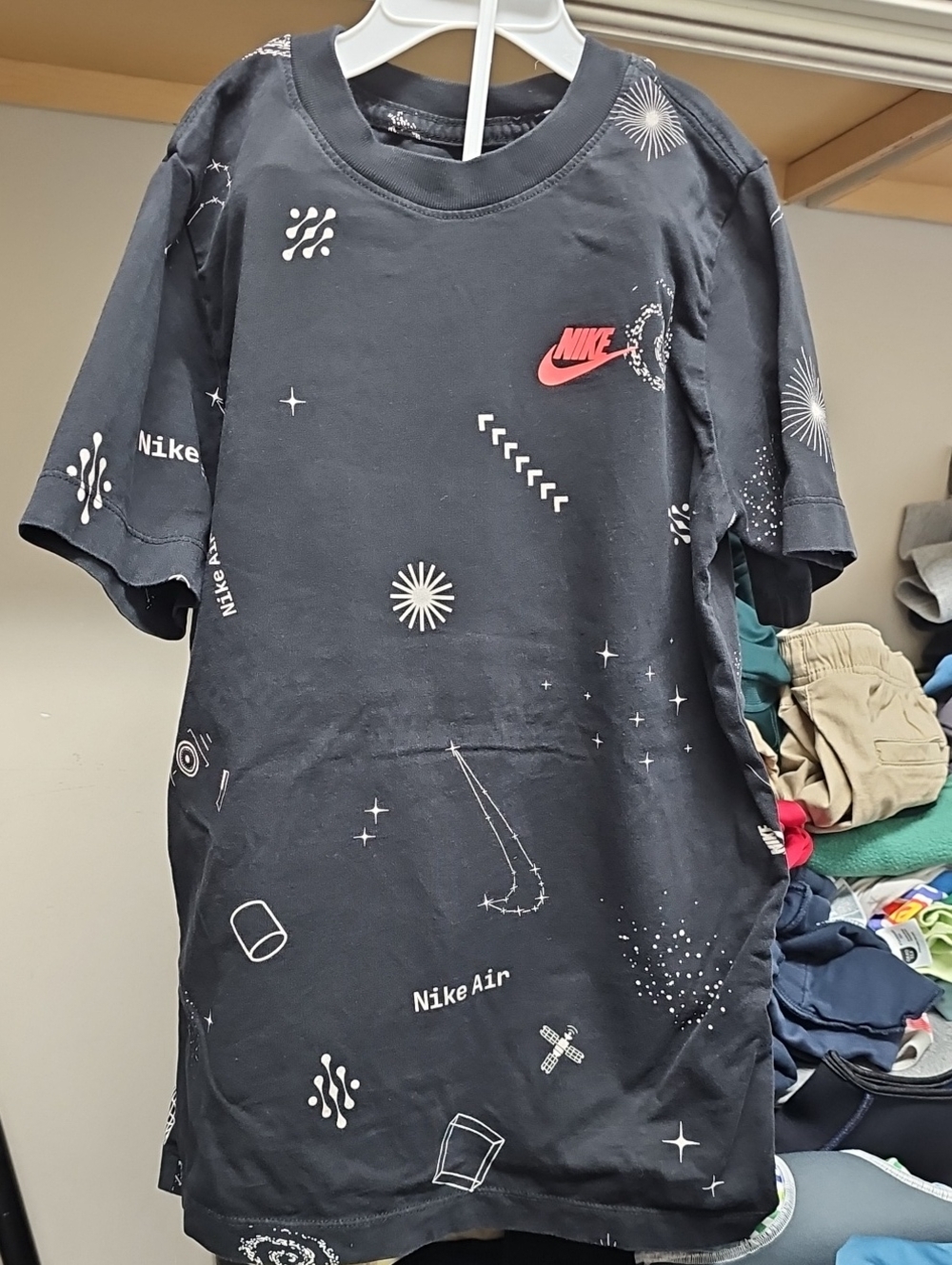Nike Black Tee with Pink Swoosh and White Space Prints